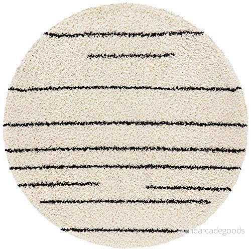 Hanse Home Matta med lång lugg, lurvig design, ränder, kräm, svart, mjuk, randig, mönster, geometrisk, vardagsrum, sovrum, kök, hall, modern storlek: 160 cm rund 4260659066338