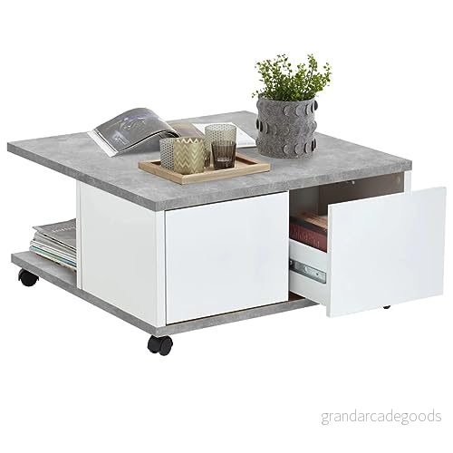 FMD furniture Soffbord, trätyg, betong la/vit högglans, ca. 70 x 36 cm 4029494116642