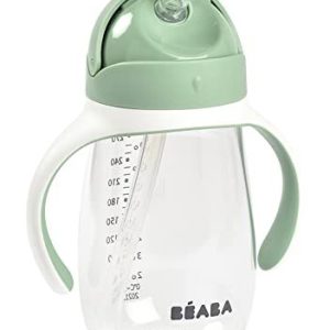 BÉABA Drickkopp 2 i 1 babyflaska barnkopp med sugrör 100% tät lätt att öppna avtagbara handtag tritan och silikon 300 ml salviagrön 3384349135331 BÉABA Drickkopp 2 i 1 babyflaska barnkopp med sugrör 100% tät lätt att öppna avtagbara handtag tritan och silikon 300 ml salviagrön 3384349135331