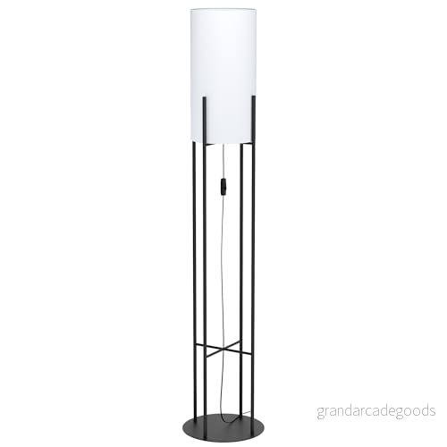 Eglo golvlampa Glastonbury, 1 glödlampa golvlampa, av stål och textil, vardagsrum i svart, vit, lampa med strömbrytare, E27 sockel 9002759431419