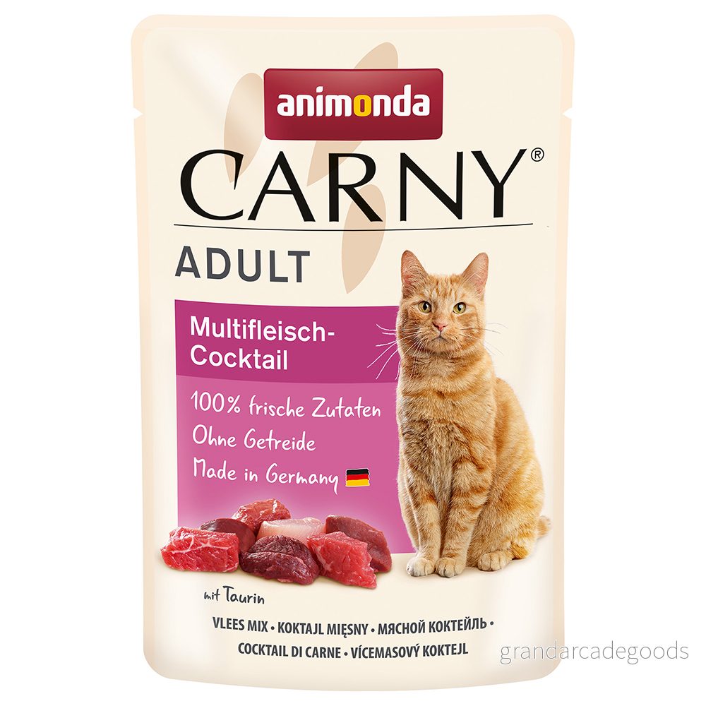 animonda Carny Adult multiköttcocktail (12 x 85 g), våtfoder för vuxna katter, med 100% färska, köttsliga ingredienser, kattmat utan spannmål och socker 4017721830775