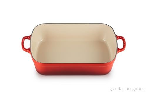 Le Creuset Signature gjutjärnsbratrin, 33 cm, rektangulär, lämplig för alla spis och induktion, volym: 4,9 l, körsbärsrot 24147233596