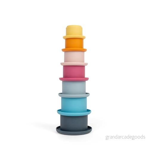 Bigjigs Toys Silicone Stacking Cups 7pc Rainbow Toys, Toddler Bath Baby Sensory, Montessori For 4 Month Old, Sustainably Made 691621830536