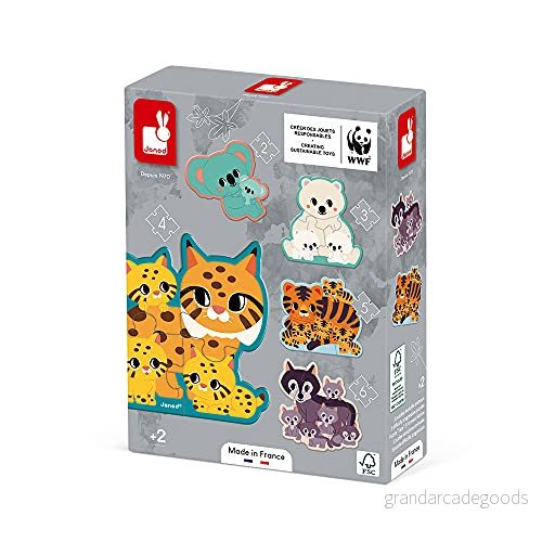 Janod 5 Adaptable Animal Puzzles (2 to 6 Pieces) Early Educational Game Observation and Coordination Made in France WWF Partnership FSC Certified Cardboard From 2 years old, J08625 3700217386252