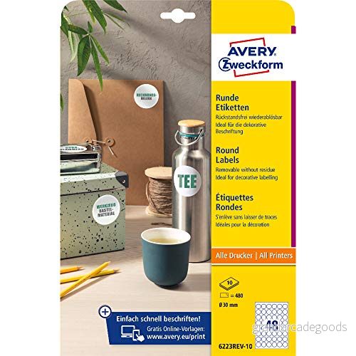 AVERY Zweckform 6223REV-10 Runda Etiketter - Ø30 mm - 10 ark - Vit 4004182162095