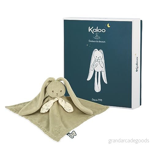 KALOO Lapinoo grön kanin gosig handduk mjuk leksak baby kvadratisk 30 x cm två material viskos och snöre mycket presentförpackning från födseln, K218016 3666502180168