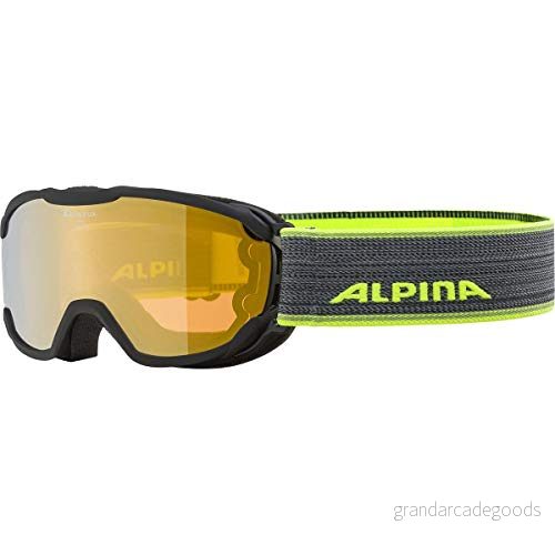 ALPINA PHEOS JR. Q LITE Speglade, kontrastförstärkande och polariserade skidglasögon med 100% UV skydd för barn, svart neongul, en storlek 4003692296108