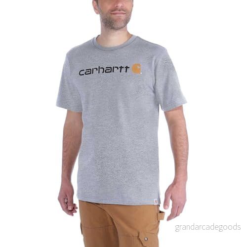 Carhartt Löst, tung kortärmad logotypgrafik för män, Ljunggrå, XXL 889192897885