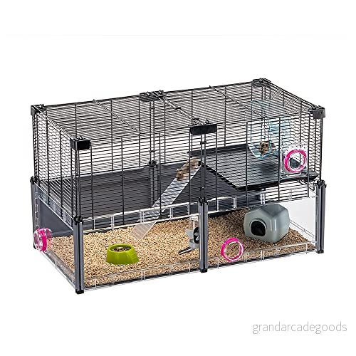 Ferplast Hamsterbur, MULTIPLA HAMSTER Musse Pigg Bur, i metall och återvunnen plast, med tillbehör, modulerande, svart, S 8010690202501