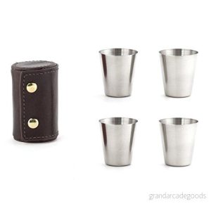 Kikkerland BA59 shotglas med läderfodral, rostfritt stål, brun, 5 delat set 612615072008 Kikkerland BA59 shotglas med läderfodral, rostfritt stål, brun, 5 delat set 612615072008