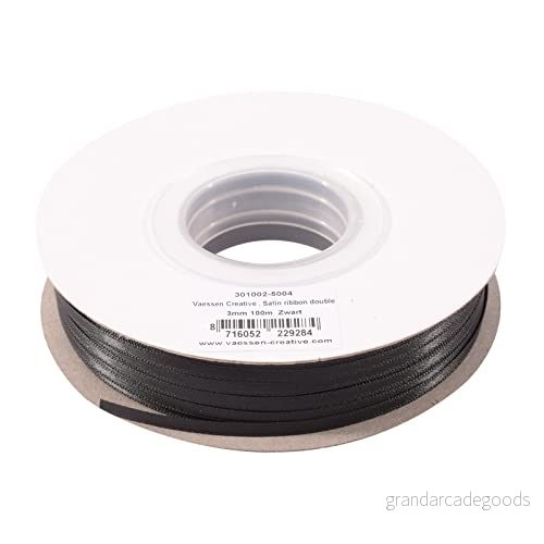 Vaessen Creative satinband 3 mm x 100 m svart, band, dekorband, band för pyssel, tygband bröllop, dop och födelsedagspresenter 8716052229284