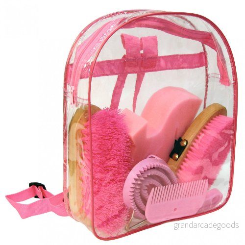 Kerbl rengöringsryggsäck (rosa, genomskinlig ryggsäck, hästvårdsset, rengöringsverktyg) 321358 4018653037966