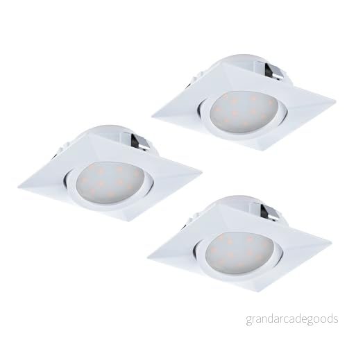 Eglo set med 3 infällda LED spotlights Pineda, av plast, lampor i vitt, platta och svängbara, varmvit, L x B 8,4 cm 9002759958442