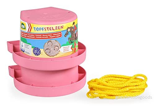 Lena 61412DF hästsko stylt, krukstyltor hovar, löparburkar ca 13 cm, barns kastruller att öva balans, muggar enfärgade färger, hinkstyltor i rosa, löpdocka för barn från 36 månader 4006942883608