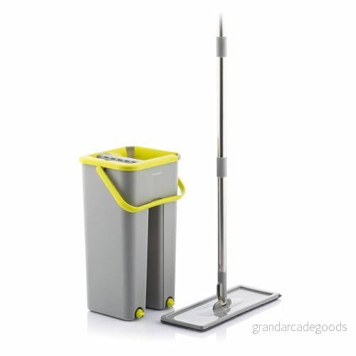 InnovaGoods® Klirimop Dubbelåtgärds Moppset med mikrofiberplatta, dubbelkompartimentshink, 6 återanvändbara moppbyte, fotpedal för att avtorkning och snurrbart handtag. (199 tecken) 8435527824273