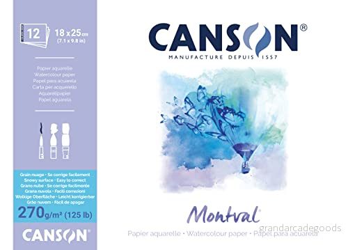 CANSON Montval block med 12 ark akvarellpapper molnkorn 18 x 25 cm 270 g/m² vit 3148958073237