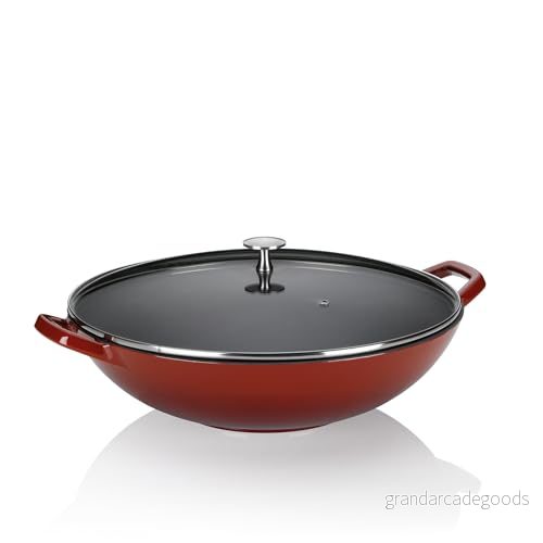 Kela Gjutjärn glaslock 36 cm CALIDO, wokinduktion, wokpanna med lock, emaljerad, röd 4025457119477