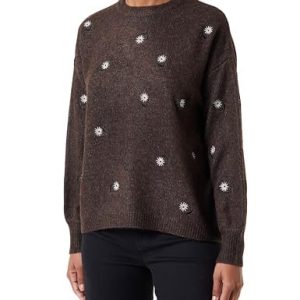 KAFFE Kvinnors tröja med 3/4 längd ärmar Crew Neck Casual Fit, Java Melange, S 5715296789311