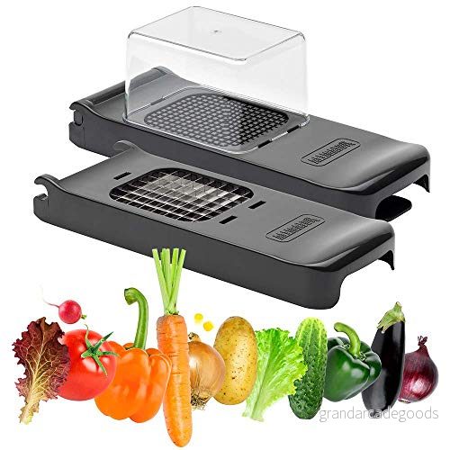 ALLIGATOR 3008 multifunktionell 2 i 1 chopper grönsaksskärare pommes frites utbytbara blad 6 x mm och 12 BPA fri svart 7350007792624