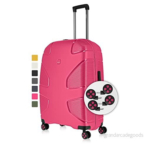 IMPACKT IP1 4 hjuls hårt skal av återvunnet material med 6 års garanti; hållbar resväska utbytbara klickhjul, Flora rosa, 76 cm (Größe L), avslappnad 4027002081673