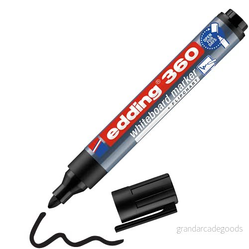 edding 360 whiteboard markör svart 1 whiteboardpenna rund spets 1,53 mm torrtorkning för whiteboards, blädderblock, anslagstavlor, magnetiska och memotavlor 4004764793242