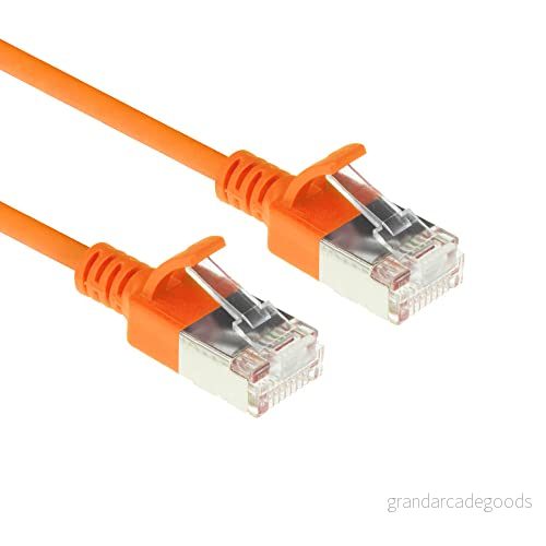 ACT CAT6a nätverkskabel, U/FTP LSZH LAN kabel tunn 3,8 mm slimline, flexibel snagless CAT 6a med RJ45 kontakt, för användning i datacenter, 0,25 meter, orange DC7152 8716065509847