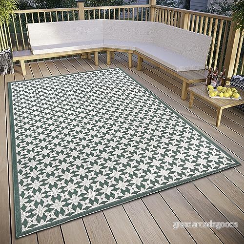 freundin Home Collection Antonia in och utomhatta design platt tyg geometriskt mönster, väderbeständig för vardagsrum, hall, balkong, terrass, trädgård gräddgrön, 80 x 150 cm 4262377778821