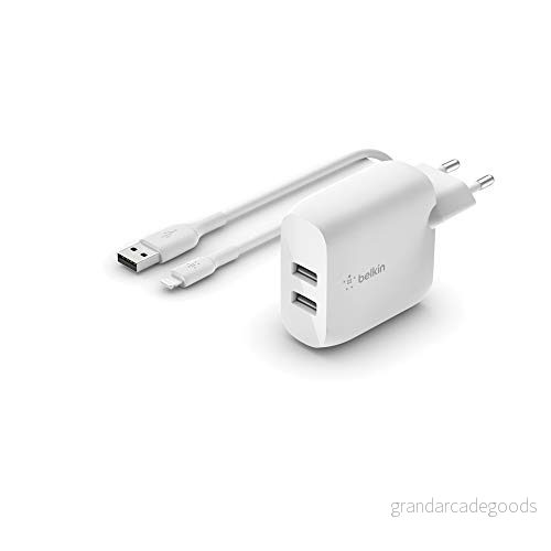 Belkin Boost Charge Dual USB Snabbladdare 24W + Lightning Kabel Vit 745883793716