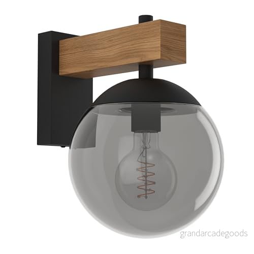 EGLO Bufalata Utomhusvägglampa Svart/trä Rökt glas 9008606261765 EGLO Bufalata Utomhusvägglampa Svart/trä Rökt glas 9008606261765