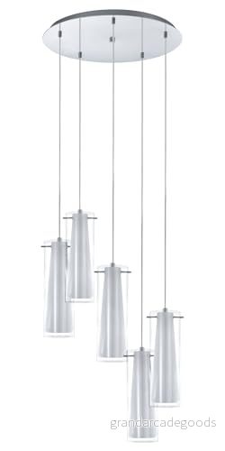 Eglo pendellampa Pinto, hängande med 5 ljuskällor, material: Stål, färg: Krom, glas: klar, opal matt, vit, fattning: E27 9002759930035