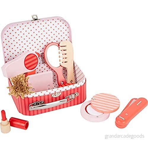 Liten fot 11776 smink och frisörväska retro trä omfattande skönhet lekset från 3 år leksaker, rosa korall röd 4020972117762