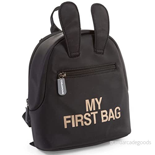 CHILDHOME, babyryggsäck, skola, dagis, plantskola, två fack, kapacitet för lunchväska/flaska, avtagbar säkerhetsslinga, vattenavvisande, My First Bag, Black Gold 5420007156053