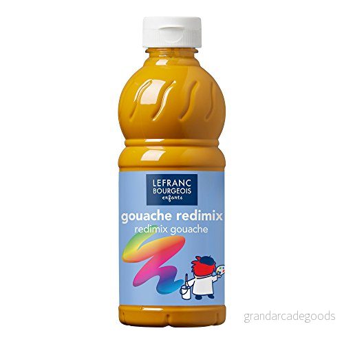 Lefranc Bourgeois 188014 flytande Tempera Redimix färg, lysande vattenbaserad gouacheffärg, hög täckförmåga, utmärkta målningsegenskaper, klar att använda, 500 ml flaska gul ockra 3013641880143