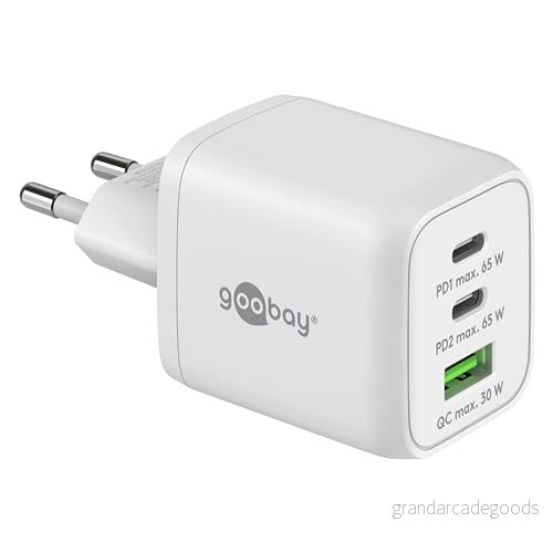 Goobay 64754 USB C PD Nano (65W) snabbladdare med flera portar/2X 1 x A Quick Charge/nätadapter för iPhone laddningskablar och andra mobiltelefoner/vit 4040849647543