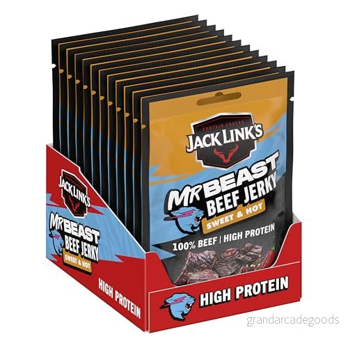 Jack Link’s Beef Jerky Sweet & Hot MrBeast Edition 12 pack (12 x 25 g) Proteinrik Snack Proteinsnack för Fitness, Gym och Outdoor Amerikansk Torkad Nötkött 4251097402932