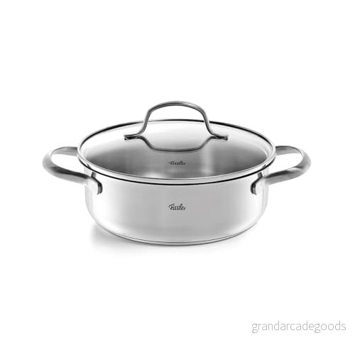 Fissler San Francisco/stekpanna i rostfritt stål (2,1 L Ø 20 cm) gryta med glaslock, hällfälg, energibesparande även induktion, silver 4009209372624