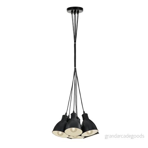 Eglo Priddy, pendellampa med 7 ljuskällor vintage i industriell design, retro hängande lampa av stål, färg: svart, vit, fattning: E27 9002759494674