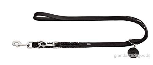 HUNTER SOLID EDUCATION justerbar hundkoppel läder, flätad, robust, mjuk, 1,8 x 200 cm, svart 4016739660961