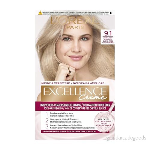 L'Oreal Paris Excellence kräm mycket ljus blond aska 9.1 permanent färg 3600524051389