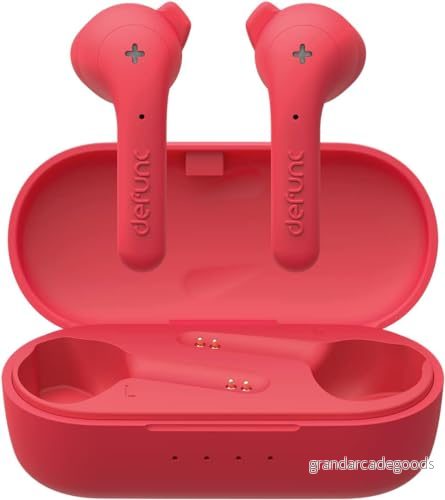 DEFUNC True Wireless Earbuds Basic IPX4 vattentäta in ear hörlurar 5.0 Bluetooth stereo inbyggd mikrofon, automatisk enstegsparning, lång speltid och laddningsfodral (röd) 7350080719600
