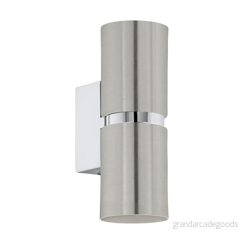 Eglo LED vägglampa, 2 ljuskällor väggstrålkastare inomhus av metall i nickel matt och krom, vardagsrum, halllampa med upp nedlampa, rund, GU10 sockel 9002759962616