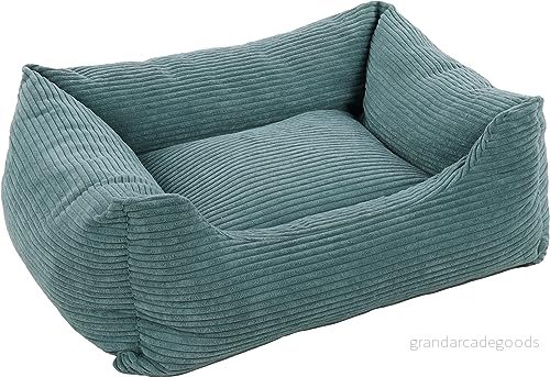 Flamingo Blå Velluto säng för katter katthundsäng 80 x 67 22 cm tvättbar halkfri botten avtagbart överdrag, mjuk och bekväm sovplats 5400585212136