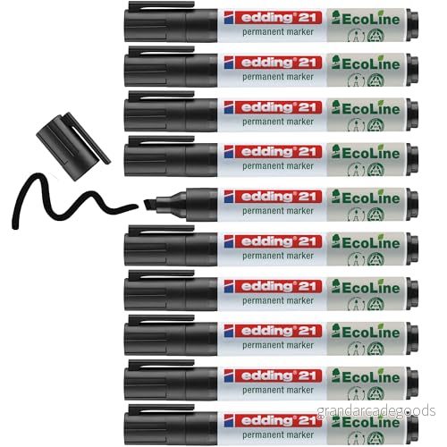 edding 21 Ecoline permanent marker svart låda med 10 rund spets 1,53 mm vattenfast, snabbtorkande, fläckfria pennor för kartong, plast, glas, trä, metall och tyg går att fylla på 4004764917792