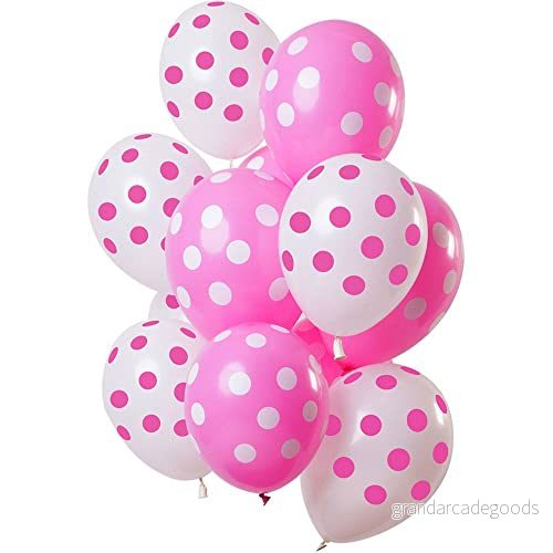 Folat 68840 ballonger prickmönster rosa vit 30 cm 12 stycken latex heliumballong, födelsedagsdekoration 8714572688406
