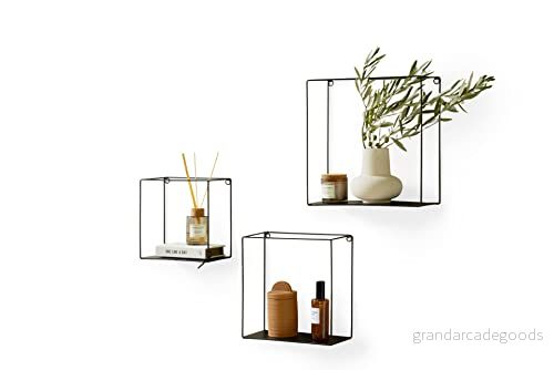 Lifa Living Set Med 3 Väggar, Fyrkantig Flytande Låda, Modern Svart Metall, Förmonterade Dekorativa Hängande Hyllor För Sovrum, Vardagsrum, Badrum, 0 8719743323988