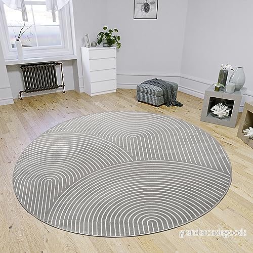 Hanse Home Faron matta vardagsrum rund kort lugg (höjd: 3 mm) vardagsrumsmatta skandinaviskt bohomönster 3D effekt geometrisk modern för sovrum, matsal, barnrum grå, 160 cm 4262377774755