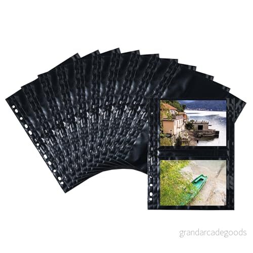 Herma 7787 fotopan fotoskyddsomslag svart (13 x 18 cm quer, 10 skal, folie) med etiketter för anteckningar och eurohål mappar ringböcker, släta foton på båda sidor 4008705077873