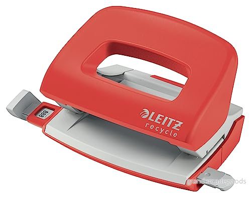 Leitz NeXXt Recycle Mini hålslag, Kan Stansa 10 A4 ark, 100% Återvinningsbar, Tillverkad Av Stål Och Återvunnen Plast, Klimatkompenserad, Miljövänlig, kollektionen, Röd, 50100025 4002432135301