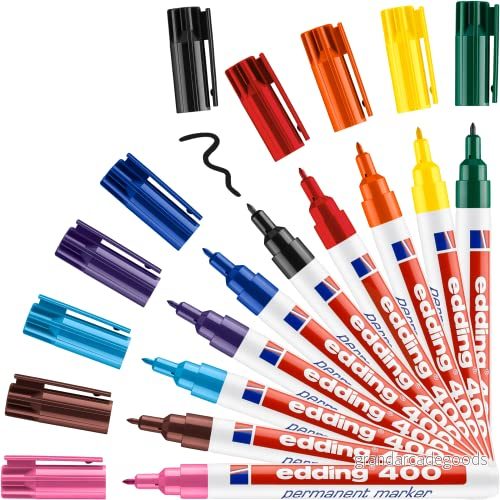 edding 400 permanent markör flerfärgad 10 pennor fin rund spets 1 mm vattentät, snabbtorkande, smutssäkra för kartong, plast, trä, metall, glas och tyg 4004764858866