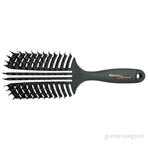 HERCULES SÅGEMAN Vent Brush (bred) Hårborste för smidig urtrassling och massage. med ergonomiskt handtag, naturborst nylonstift friskt hår Färg: Svart 4000165691453